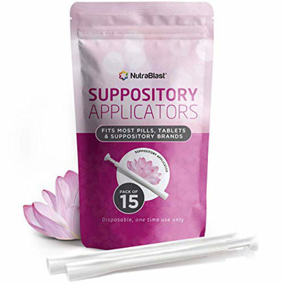 Picture of NutraBlast Disposable Vaginal Suppository Applicators (15-Pack) | Fits Most Brands, Pills, Tablets and Boric Acid Suppositories | Individually Wrapped