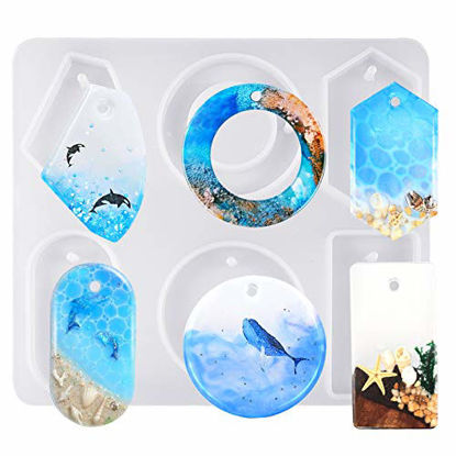 Picture of Funshowcase Large 6-Cavity Cabochon Gemstone Jewelry Silicone Mold with Hole for Polymer Clay Crafting, Epoxy, Pendant Earrings Jewelry Keychain Making