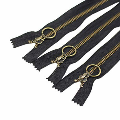 Picture of YaHoGa 10PCS 12 Inch (30cm) #5 Antique Brass Plated Metal Zippers Bulk Close End Metal Zippers for Sewing Purse Bags Crafts (#5 Anti-Brass)