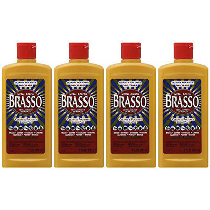 Picture of Brasso Metal Polish, 8 oz Bottle for Brass, Copper, Stainless, Chrome, Aluminum, Pewter & Bronze (Pack of 4)