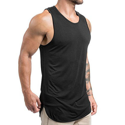 Picture of Magiftbox Mens Extended Scoop Workout Stringer Tank Tops Gym Shirts for Men Black/Khaki T05_Black_US-S