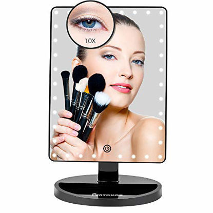 Picture of Large Lighted Vanity Makeup Mirror (X-Large Model), Funtouch Light Up Mirror with 35 LED Lights, Touch Screen and 10X Magnification Mirror, 360° Rotation Tabletop Cosmetic Mirror (Black)