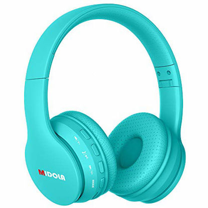 Picture of Midola Volume Limited 85dB Kids Headphone Bluetooth Wireless Over Ear Foldable Stereo Sound Noise Protection Headset with AUX 3.5mm Cord Mic for Boys Girls Cellphone Ipad Tablets TV Notebook Cyan