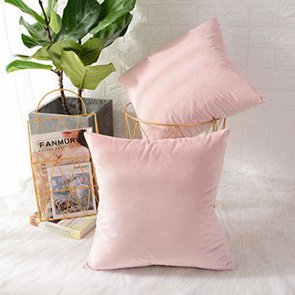Picture of MERNETTE Pack of 2, Velvet Soft Decorative Square Throw Pillow Cover Cushion Covers Pillow case, Home Decor Decorations for Sofa Couch Bed Chair 18x18 Inch/45x45 cm (Light Pink)