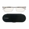 Picture of ThinOptics unisex adult Milano Aluminum Case + Frontpage Brooklyn Reading Glasses, Clear Frames Silver Case, 1.5 x US