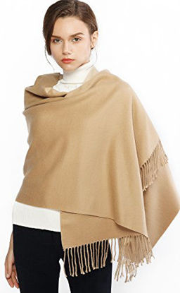 Picture of Winter Cashmere Wool Scarf Pashmina Shawl Wrap for Women Long Large Warm Thick Reversible Scarves Camel and Beige