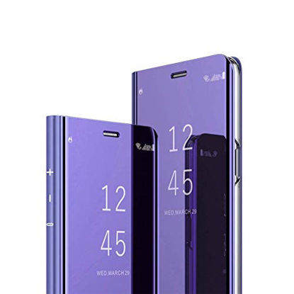 Picture of LEECOCO Case for Galaxy Note 9 Luxury Clear View Electroplate Plating Mirror Makeup [Kickstand] Full Body Protective Cover Flip PC and PU Leather Case Cover for Samsung Galaxy Note 9 Mirror PU: Purple