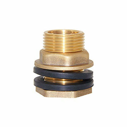 Picture of Joywayus 1/2" Female 3/4" Male Soild Brass Water Tank Connector Theaded Bulkhead Fitting with 2 Rubber Ring Stablizing
