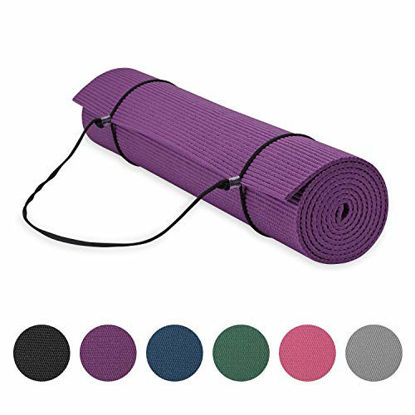 Picture of Gaiam Essentials Premium Yoga Mat with Yoga Mat Carrier Sling, Purple, 72"L x 24"W x 1/4 Inch Thick