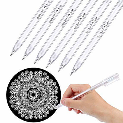 Picture of Blulu 6 Pieces White Pen for Artists Dark Papers Highlight Drawing Art Design Supplies, 0.8 mm Fine Tip Gold Silver White Gel Pens Highlight Sketching Pens (White)