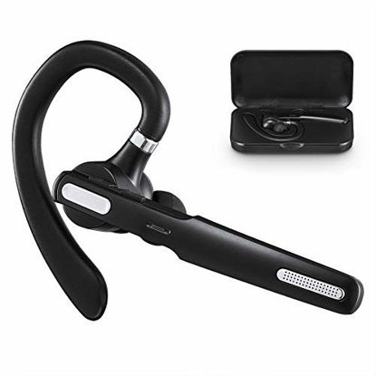 Picture of Bluetooth Headset, Wireless Bluetooth Earpiece V5.0 8-10 Hours Talktime Stereo Noise Cancelling Mic, Compatible for iPhone Android Cell Phones Driving/Business/Office (Black)