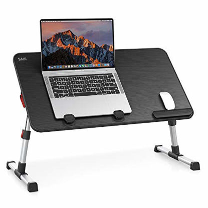 Picture of [Large Size] Laptop Bed Tray Table, SAIJI Adjustable Laptop Stand, Portable Lap Desks with Foldable Legs, Notebook Standing Breakfast Reading Desk for Sofa Couch Floor (Black)