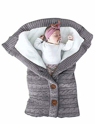 Picture of XMWEALTHY Unisex Infant Swaddle Blankets Soft Thick Fleece Knit Baby Girls Boys Stroller Wraps Baby Accessory Grey