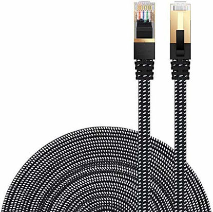 Picture of Cat 7 Ethernet Cable, 2 Packs 1.6ft DanYee Nylon CAT7 High Speed Professional Gold Plated Plug STP Wires CAT 7 RJ45 Ethernet Cable (Black 1.6ft 2 Packs)