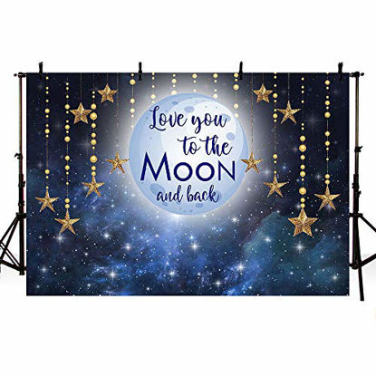 Picture of MEHOFOTO Photo Background Love You to The Moon Night Sky Gold Hanging Stars Birthday Party Decoration Banner Baby Shower Backdrops for Photography 7x5ft