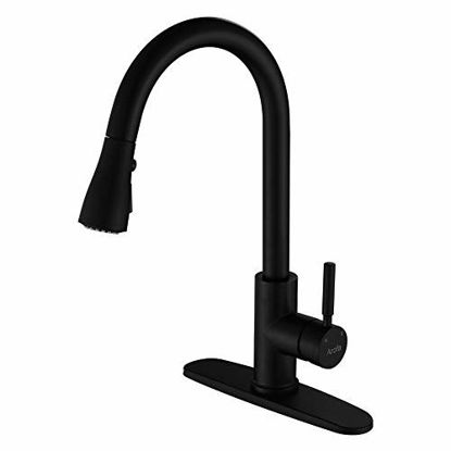 Picture of Pull Down Kitchen Sink Faucet -Arofa A02BY Contemporary Matte Black Single Handle Gooseneck Stainless Steel Pull Out Kitchen Faucet with Sprayer