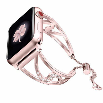 Picture of Secbolt Bling Bands Compatible with Apple Watch Band 38mm 40mm iwatch SE Series 6/5/4/3/2/1, Stainless Steel Dressy Jewelry Diamond Bracelet Bangle Wristband Women, Rose Gold