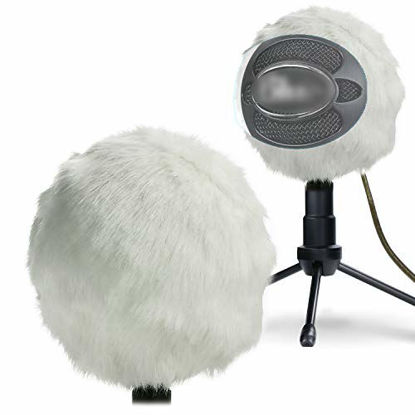 Picture of YOUSHARES Furry Windscreen Muff - Customized Pop Filter for Microphone, Deadcat Windshield Wind Cover for Improve Blue Snowball iCE Mic Audio Quality (White)