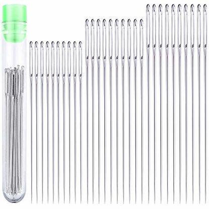 Picture of 30 Large Eye Stitching Needles - 3 Sizes - Big Eye Hand Sewing Needles in Clear Storage Tube