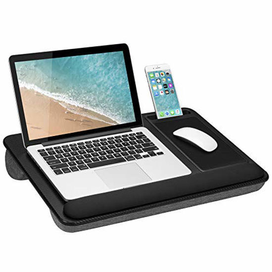 Picture of LapGear Home Office Pro Lap Desk with Wrist Rest, Mouse Pad, and Phone Holder - Black Carbon - Fits Up To 15.6 Inch Laptops - style No. 91598