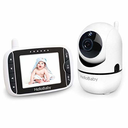 Picture of HelloBaby Video Baby Monitor with Remote Camera Pan-Tilt-Zoom, 3.2'' Color LCD Screen, Infrared Night Vision, Temperature Display, Lullaby, Two Way Audio, with Wall Mount Kit