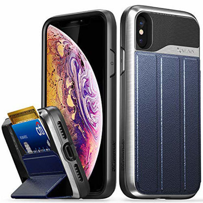 Picture of Vena iPhone Xs/X Wallet Case, [vCommute] [Military Grade Drop Protection] Flip Leather Cover Card Slot Holder Compatible with iPhone Xs/X - Silver (PC) / Blue (Leather) / Black (TPU)
