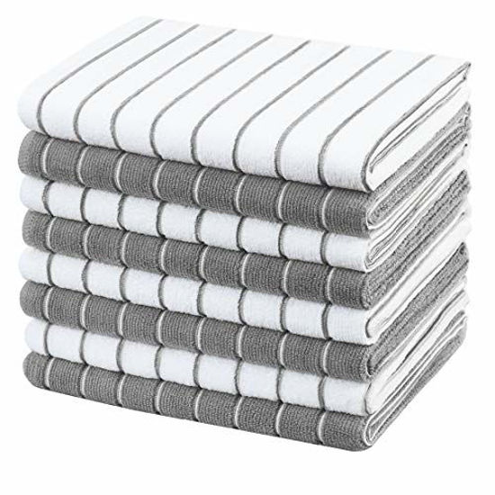 Microfiber Kitchen Towels - Super Absorbent, Soft and Solid Color Dish  Towels, 8 Pack (Stripe Designed Grey and White Colors), 26 x 18 Inch