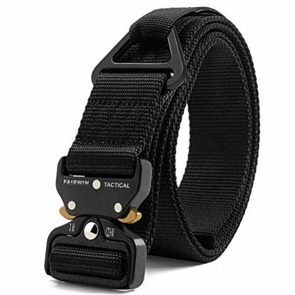 Picture of Fairwin Tactical Rigger Belt, Nylon Webbing Waist Belt with V-ring Heavy-Duty Quick-Release Buckle (Black, XL(Waist 46''-50''Width 1.5''))