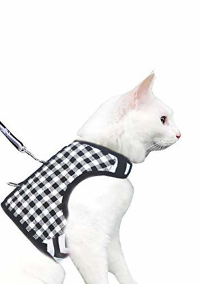 Picture of Yizhi Miaow Cat Harness and Leash for Walking Escape Proof Extra Large, Adjustable Cat Walking Vest Harness, Cat Jacket Black Plaid