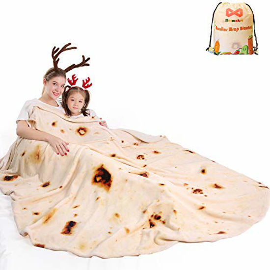Picture of mermaker Burritos Tortilla Blanket 2.0 Double Sided 71 inches for Adult and Kids, Giant Funny Realistic Food Throw Blanket, 285 GSM Novelty Soft Flannel Taco Blanket (Yellow Blanket-Double Sided)