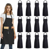 Picture of 12 Pack Plain Bib Aprons with 2 Pockets - Black Unisex Commercial Apron Bulk for Kitchen Cooking Restaurant BBQ Painting Crafting