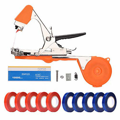 Picture of FUNTECK Plant Tying Machine Tapener Tool for Grapes, Raspberries, Tomatoes and Vining Vegetables, Comes with Tapes, Staples and Two Replacement Blades