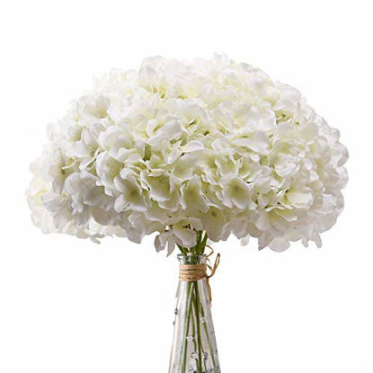 Picture of Aviviho White Hydrangea Silk Flowers Heads Pack of 10 Ivory White Full Hydrangea Flowers Artificial with Stems for Wedding Home Party Shop Baby Shower Decoration