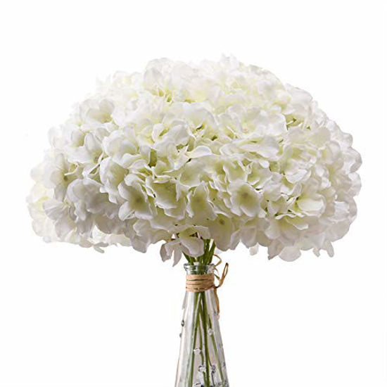 Picture of Aviviho White Hydrangea Silk Flowers Heads Pack of 10 Ivory White Full Hydrangea Flowers Artificial with Stems for Wedding Home Party Shop Baby Shower Decoration
