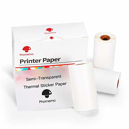 Picture of Phomemo Semi-Transparent Sticker Thermal Paper, Self-Adhesive for for Phomemo M02/M02 Pro/M02S Mini Bluetooth Pocket Printer50mm x 2.5m, Diameter 30mm, 3 Rolls