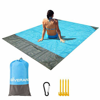 Picture of GIVERARE Sandfree Beach Blanket, Waterproof Picnic Blanket, Quick Drying Indoor&Outdoor Family Mat with 4 Stakes&4 Corner Pockets for Travel, Camping, Hiking, Music Festival