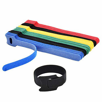 Picture of Hmrope 60PCS Reusable Fastening Cable Ties, 6-Inch Adjustable Cord Ties, Microfiber Hook Loop Cords Management Wire Organizer Wraps (Assorted Colors)