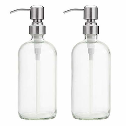 Picture of AmazerBath 2-Pack Soap Dispensers, 16 OZ Clear Glass Soap Bottles with Stainless Steel Pump Hand Soap Lotion Dispensers for Bathroom and Kitchen