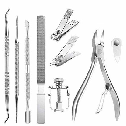 Picture of JTIEO Ingrown Toenail Tool Kit (9PCS), Professional Toe Nail Clipper Set for Ingrown & Thick Nail, Stainless Steel Ingrown Toenail Kit