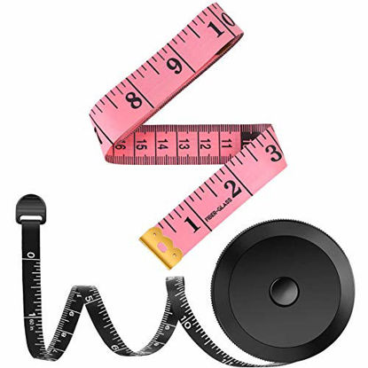 Picture of 2 Pack Tape Measure Measuring Tape for Body Fabric Sewing Tailor Cloth Knitting Home Craft Measurements, 60-Inch Soft Fashion Pink & Retractable Black Tape Measure Body Measuring Tape Set, Dual Sided
