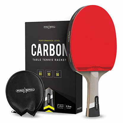 Picture of PRO SPIN Ping Pong Paddle with Carbon Fiber | 7-Ply Blade, Offensive Rubber, 2.0mm Sponge, Premium Rubber Protector Case | Improve Your Game with The Elite Series Carbon Table Tennis Racket