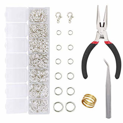 Picture of EuTengHao 1504pcs Open Jump Ring and Lobster Clasps Kit Jewelry Repair Tools Kit with Jewelry Pliers Jump Rings Opener Tweezers Jewelry Making Accessories for Necklace Making Repair (Bright Silver)