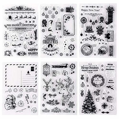 Picture of Whaline 6 Sheets Christmas Theme Silicone Clear Stamps Seal Blocks for Card Making Scrapbooking Decoration Words Journaling DIY Album
