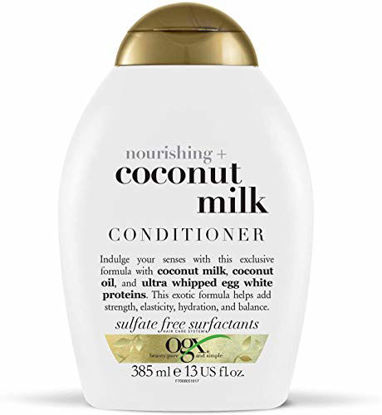 Picture of OGX Nourishing + Coconut Milk Moisturizing Conditioner for Strong & Healthy Hair, with Coconut Milk, Coconut Oil & Egg White Protein, Paraben-Free, Sulfate-Free Surfactants, 13 floz