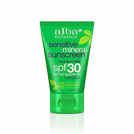 Picture of Alba Botanica Sunscreen Lotion, Sensitive Mineral, SPF 30, Fragrance Free, 4 Oz