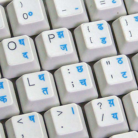 GetUSCart Hindi Keyboard Stickers with Blue Lettering ON Transparent