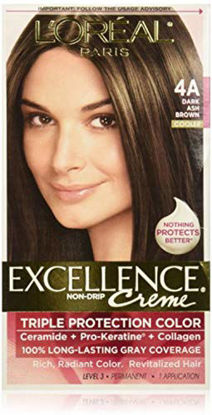Picture of L'Oreal Paris Excellence Creme Permanent Hair Color, 4A Dark Ash Brown, 100 percent Gray Coverage Hair Dye, Pack of 1