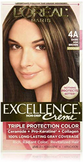 Picture of L'Oreal Paris Excellence Creme Permanent Hair Color, 4A Dark Ash Brown, 100 percent Gray Coverage Hair Dye, Pack of 1