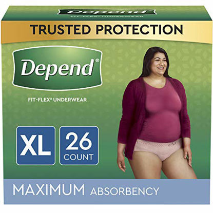 Picture of Depend FIT-FLEX Incontinence Underwear for Women, Disposable, Blush, X-Large, 26 Count