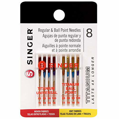 Picture of SINGER 04806 Titanium Universal Regular and Ball Point Machine Needles Combo Pack, 8-Count